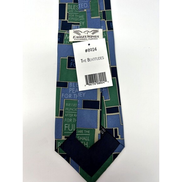 Eagles Wings Blue Green Silk Religious Tie NWT - Picture 4 of 5